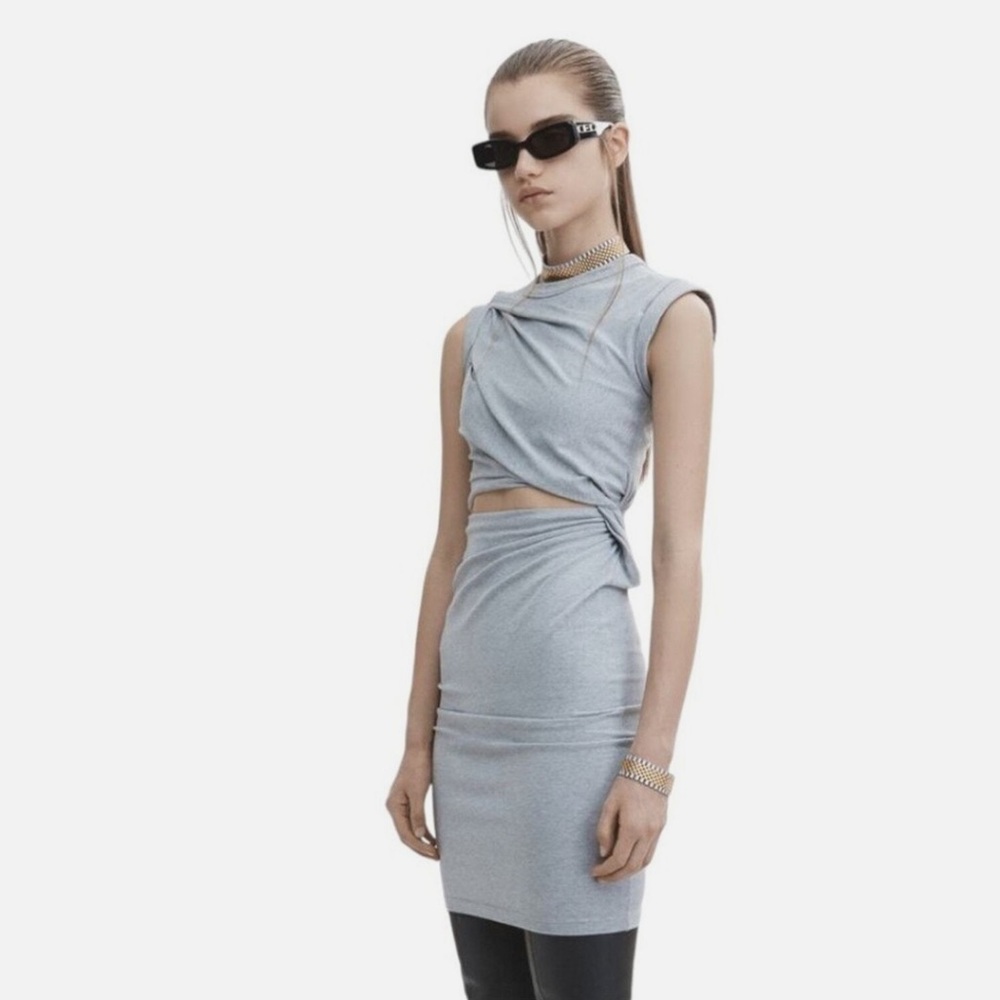 T Alexander Wang Shoulder Twist Dress with Cut Out in grey